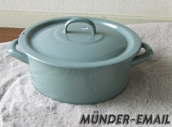 新品/20cm☆ドイツ製MUNDERミュンダー☆ホーロー両手鍋 ブルー 蓋付きヨーロッパ北欧ユーロih鍋おしゃれ葫蘆usaビンテージ青アンティーク