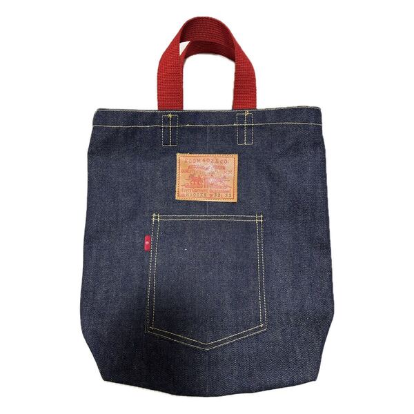 ハンドメイド トートバッグ デニム 60s 70s / ハンドバック かばん 30s 40s 50s ビンテージ レプリカ