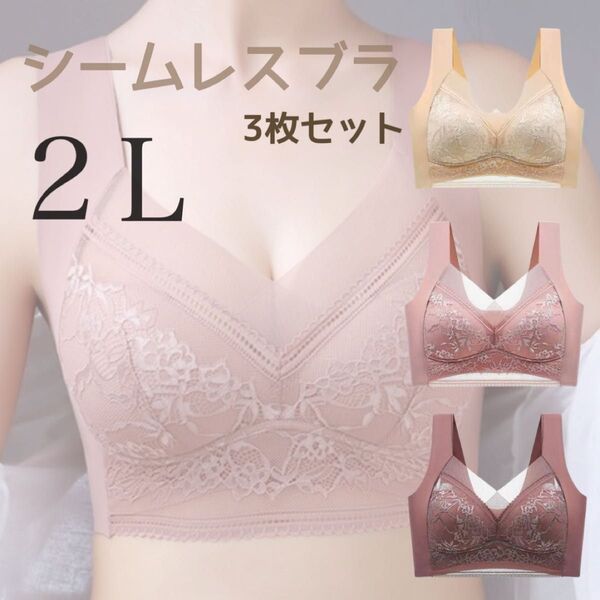 シームレスブラ ノンワイヤー ナイトブラ 2L LL XL 美胸 小さく見せる 快適 3枚セット
