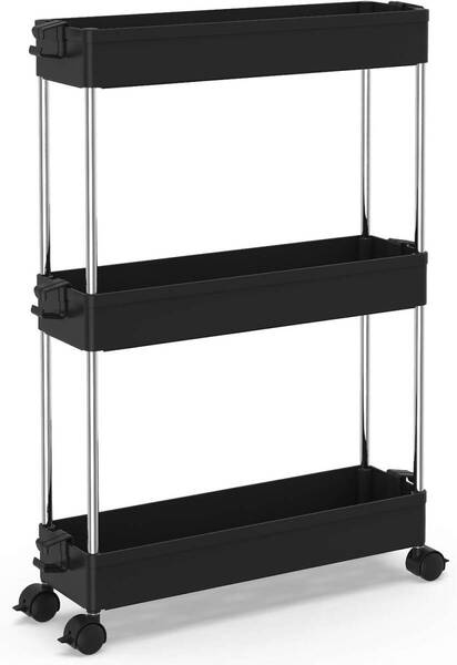 キッチンワゴン スリム 隙間収納 13cm 収納ラック キャスター付き 収納カート ローリングラック おしゃれ 調味料 食品 3段 スリム ブラック