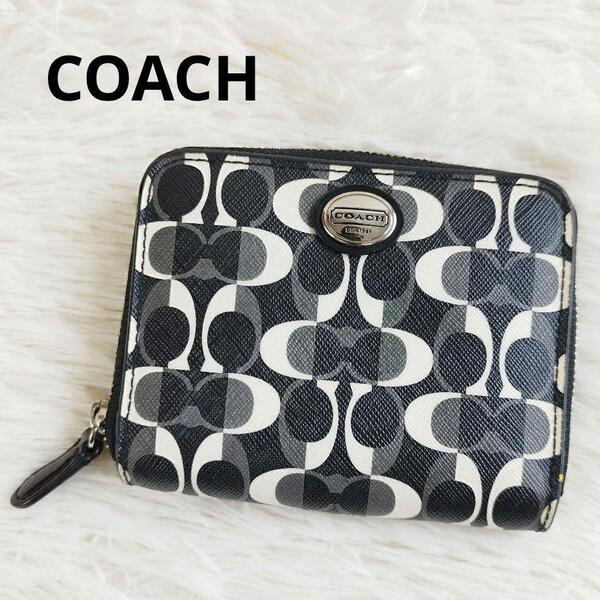 COACH コーチ コンパクトウォレット 折り財布 シグネチャー PVC ラウンドファスナー 定期入れ 小銭入れ ウォレット コインケース