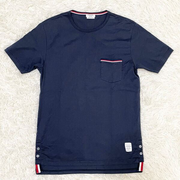 THOM BROWNE【トリコロール 美品】半袖Tシャツ 紺 ネイビー Mサイズ位 トムブラウン 2 メンズ レディース ポケット