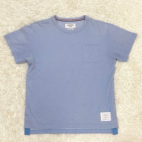 THOM BROWNE【美品】半袖 Tシャツ ライトブルー トリコロール Mサイズ位 2 メンズ トムブラウン トップス カットソー