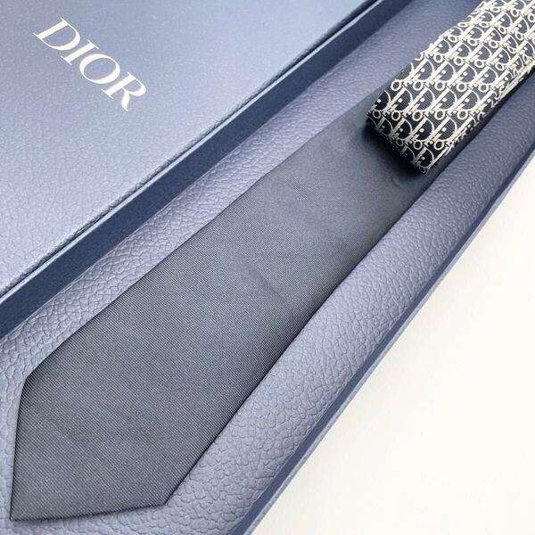 【美品】DIOR ディオール ネクタイ 紺 ネイビー オブリーク トロッター シルク ビジネス メンズ ハイブランド ブランド ナロータイ ロゴ