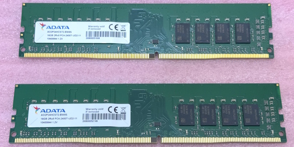 ΦADATA AO2P24HCST2-BW8S 2枚セット - PC4-19200/DDR4-2400 Samsungチップ 288Pin DDR4 UDIMM 32GB(16GB x2) 動作品
