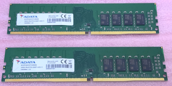 >ADATA AO2P24HCST2-BW8S 2枚セット - PC4-19200/DDR4-2400 Samsungチップ 288Pin DDR4 UDIMM 32GB(16GB x2) 動作品