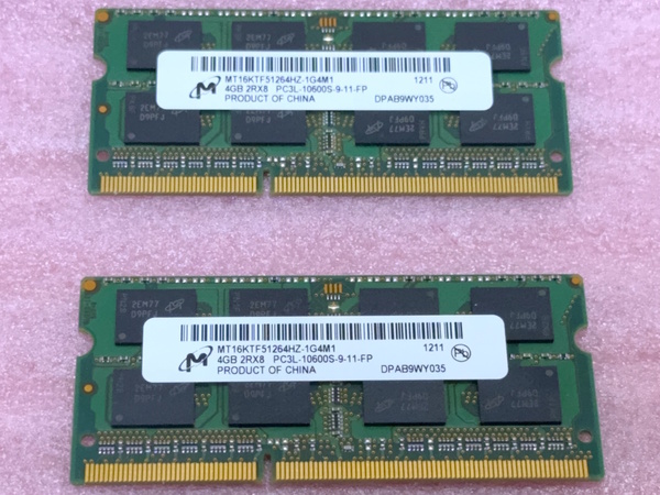 ★Micron MT16KTF51264HZ-1G4M1 2枚セット *PC3L-10600S/DDR3L-1333 204Pin DDR3 SO-DIMM 8GB(4GB x2) 動作品