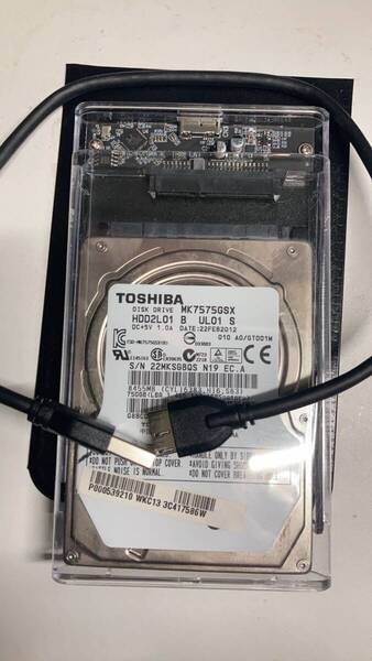 TOSHIBA HDD 750GB with 外付けケース+SATA-USB接続コード 届いたその日から使えます! (750-0001-TOSHIBA)