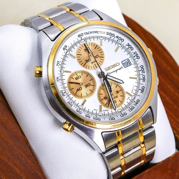 稼働 SEIKO 腕時計 クロノグラフ タキメーター ゴールド 1746