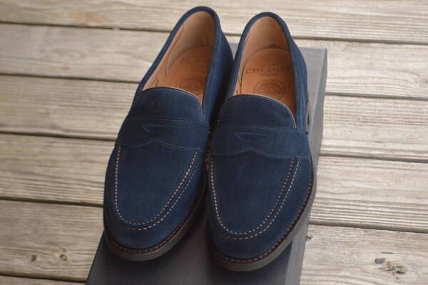 着用1回 CHEANEY ローファー 7.5F ネイビー HUDSON チーニー