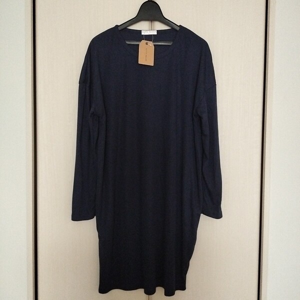 新品【Lサイズ】KEITH VALLER レディース 長袖Tシャツ ロングTシャツ トップス チュニック ゆったり 無地 3471A 送料無料 ネイビー