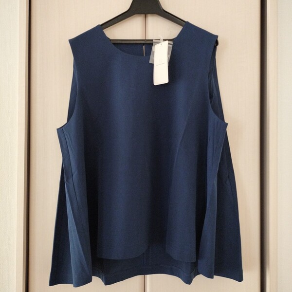 新品タグ付き 【3L 】ベルメゾン NAUWCLOSET ナウクローゼット ノースリーブ ブラウス シャツ レディース ミセス ネイビー 大きいサイズ