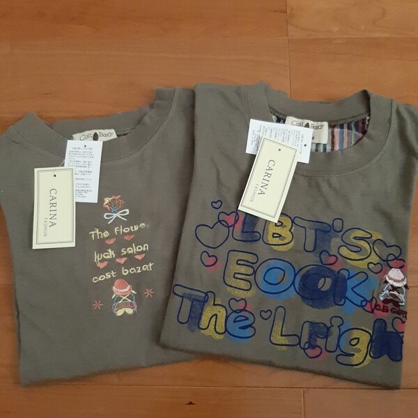 2枚セット【Mサイズ】新品タグ付き CARINA Cost Bazar 半袖Tシャツ ルームウェア レディース トップス ミセス レトロ 送料無料 ①