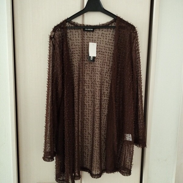 新品タグ付き【M-Lサイズ】AKADEMY 長袖 シアーカーディガン 茶系 レース 春夏 薄手 はおり レディース ミセス 送料無料 117675