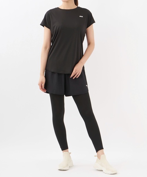【LLサイズ】黒 ブラック 新品 FILA 半袖Tシャツ レギンス ショートパンツ3点セット ヨガ スポーツウエア フィットネス 水陸両用 送料無料