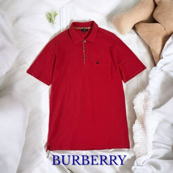 美品 BURBERRY LONDON 半袖 ポロシャツ ホースマーク刺繍 メンズ 海外セールス品 ノヴァチェック 赤 バーバリー GOLF ゴルフウェア シャツ