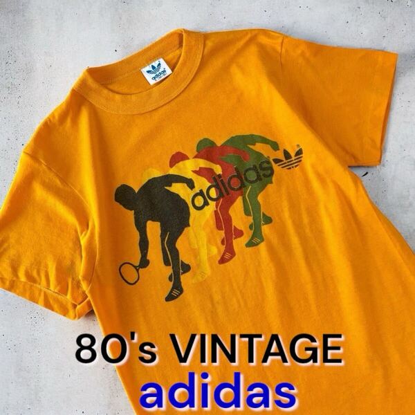 希少 80's VINTAGE adidas Tシャツ アディダス ビンテージ Tシャツ シングルステッチ 半袖 Tshirts テニス 80年代 輸入 古着 スポーツ