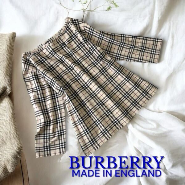 美品 BURBERRY イングランド製 ストレッチ素材 ノヴァチェック レディース カットソー シャツ トップス バーバリー 英国製 海外セールス品