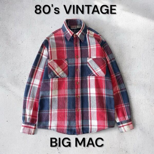 良好柄 80's VINTAGE BIGMAC ヘビーネル 希少 ポルトガル製 アメリカ購入 ネルシャツ ビンテージ 古着 80年代 ビッグマック チェック柄