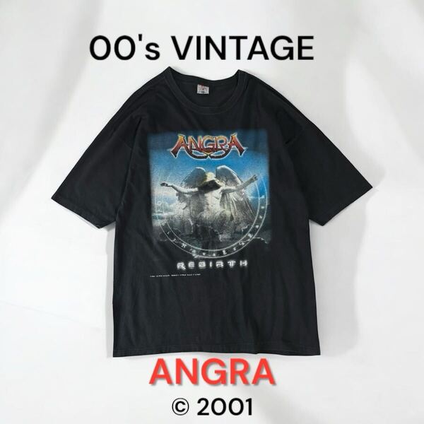 00's VINTAGE 美品 レア ANGRA 2001年 コピーライト ツアー Tシャツ ブラック 古着 半袖 ロック バンドT ヴィンテージ アングラ ブラジル