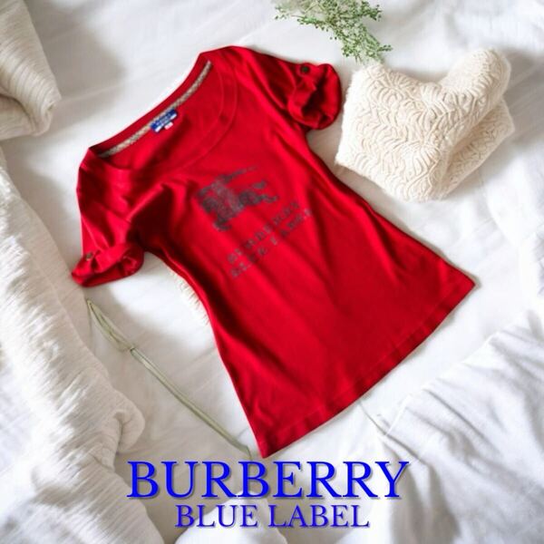 美品 BURBERRY BLUELABEL 三陽商会 正規品 レディース Tシャツ カットソー トップス シャツ ロゴプリント バーバリー ブルーレーベル