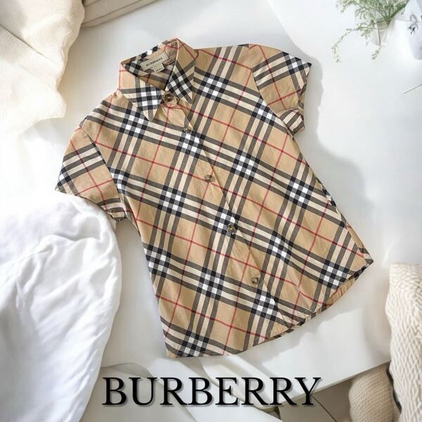 極美品 BURBERRY KID'S ブラウス 半袖 シャツ 女の子 6Y 116㎝ バーバリー 子供服 ノヴァチェック 総柄 6歳 キッズ おしゃれ フォーマル