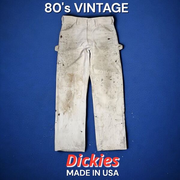 雰囲気抜群 80's USA製 VINTAGE Dickies ホワイト ペインターパンツ ワークパンツ ペンキ 古着 リアルビンテージ アメリカ製 TALON 80年代