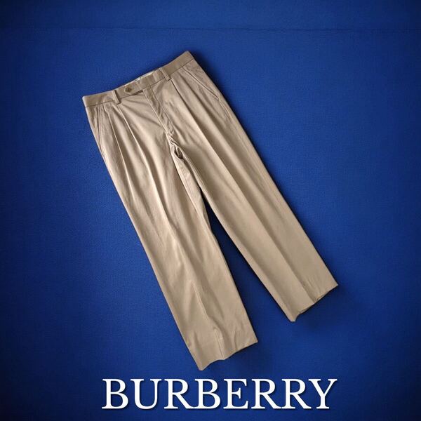 美品 BURBERRY 伸縮性 スラックス チノパン ツータック パンツ 三陽商会 正規品 バーバリー メンズ コットン チノ ストレッチ素材