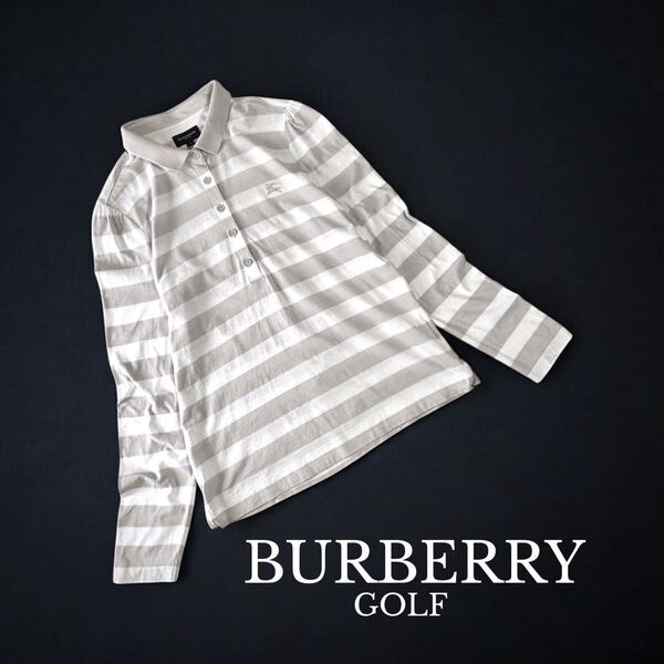 美品 BURBERRY GOLF 長袖 ポロシャツ プルオーバー レディース 日本製 三陽商会 正規品 バーバリー ゴルフ ボーダー ゴルフウェア 女性