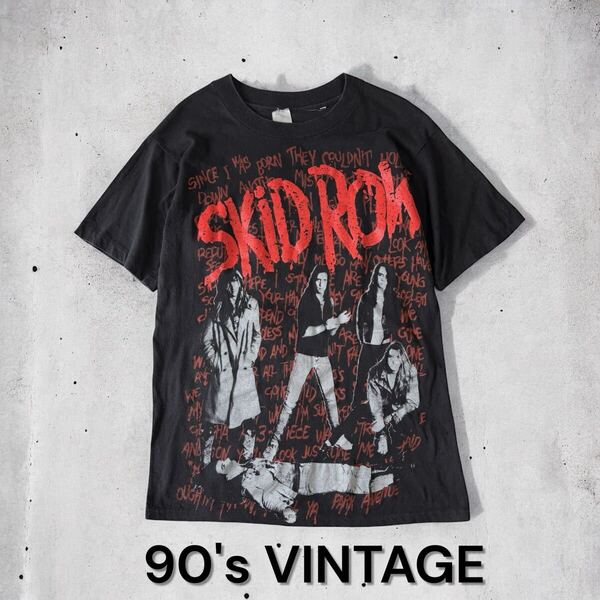 90's VINTAGE SKIDROW ツアー Tシャツ バンドT ロックT ビンテージ 90年代 パキ綿 シングルステッチ ブラックT 黒T スキッドロウ Tshirts