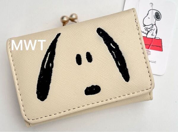 46959141【難あり】がま口三つ折り財布 刺繍フェイス スヌーピー レディース ファッション バッグ ポーチ 財布 カード PEANUTS MWT