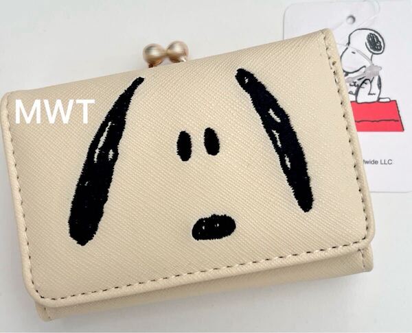 46959141 がま口三つ折り財布 刺繍フェイス スヌーピー レディース ファッション バッグ ポーチ 財布 カード PEANUTS MWT