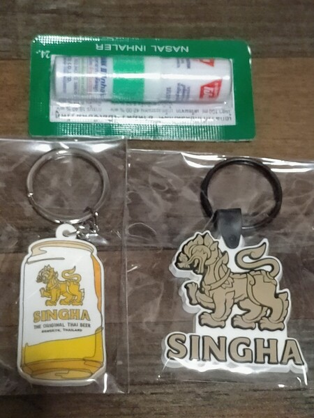 【新品】タイ●シンハービール非売品ラバーマスコットキーホルダー2種+ノーズミント・インヘラー●タイランド旅行気分♪ ヤードム ヤードン