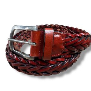 即決★saddler's★美品 85 イタリア製 メッシュレザーベルト サドラーズ レッド 赤 本革 本皮 編込み