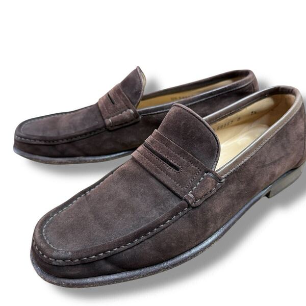 即決★salvatore ferragamo★イタリア製 7 1/2D 25.5cm コインローファー フェラガモ ブラウン 茶 本革 本皮 革靴 スエード