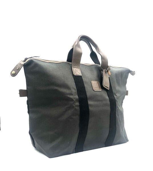 ■極美品■dunhill ダンヒル ロゴプレート ボストンバッグ 旅行カバン PVC×レザー ダークグレー系 ゴールド金具 フランス製 メンズ