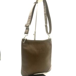 ■美品■LONGCHAMP ロンシャン ポシェット ショルダーバッグ レザー ブラウン系 シルバー金具 フランス製 刻印 斜めがけ