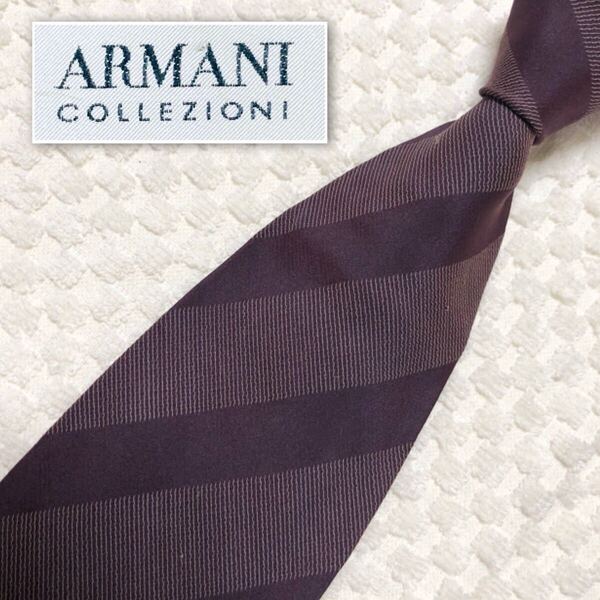 ARMANI COLLEZIONI アルマーニ コレツィオーニ ネクタイ レジメンタルストライプ シルク100% イタリア製 エンジ系 ビジネス