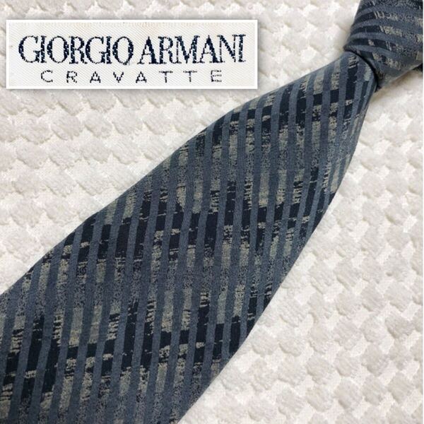 ■美品■GIORGIO ARMANI ジョルジオアルマーニ ネクタイ チェック シルク100% イタリア製 グレー系 ビジネス