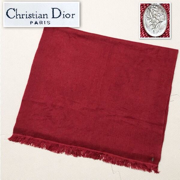 ■希少■パシュミナ70%■Christian Dior クリスチャンディオール 大判ストール パシュミナ(カシミヤ山羊のうぶ毛)×シルク レッド
