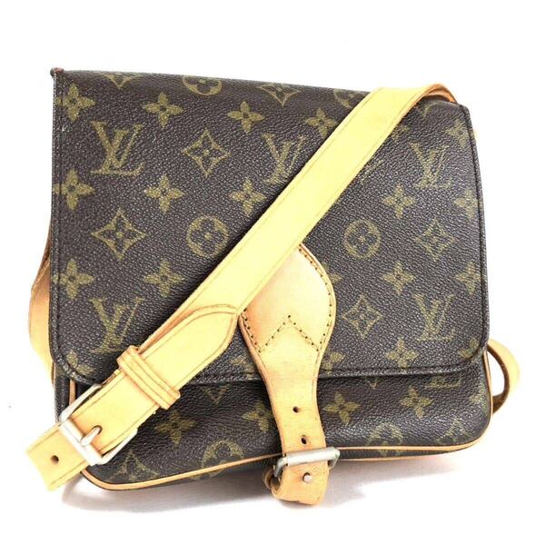 ■外観美品■LOUIS VUITTON ルイヴィトン モノグラム カルトシエールGM PVC×レザー(豚革) ヌメ革交換(純正品) ブラウン フランス製