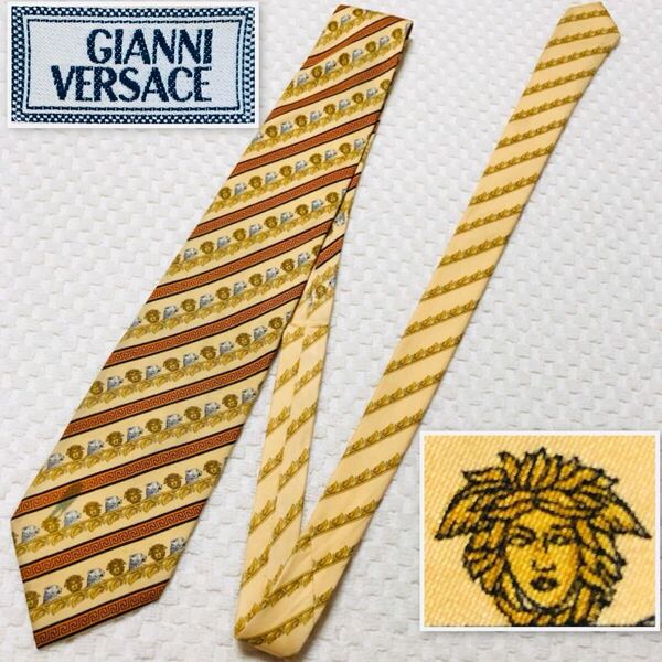 GIANNI VERSACE ジャンニヴェルサーチ ネクタイ メデューサ シロヒョウ ギリシア雷文 レジメンタルストライプ シルク100% イタリア製