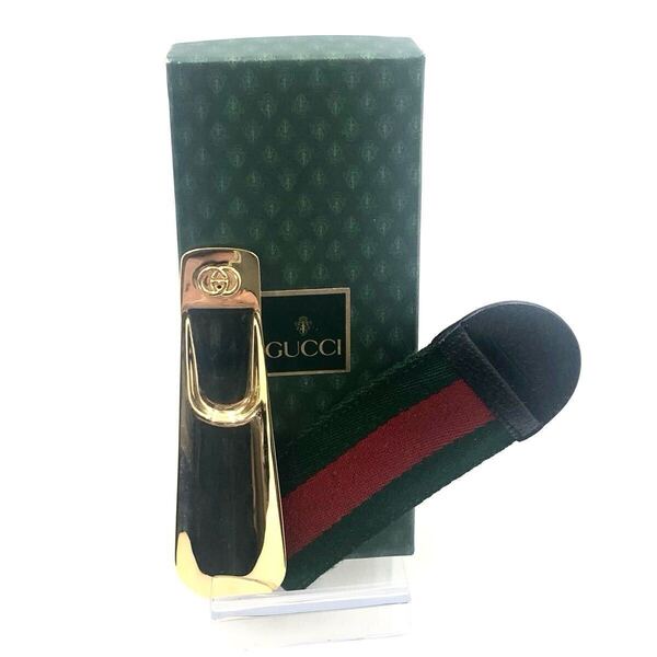 ■美品■GUCCI グッチ シェリーライン 靴べら シューホーン ケース+本体 キャンバス×レザー グリーン×レッド×ブラウン 箱あり