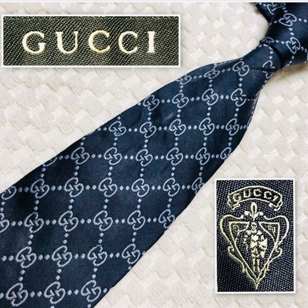 GUCCI グッチ ネクタイ GG柄×ディアマンテ 総柄 シルク100% イタリア製 ネイビー ビジネス