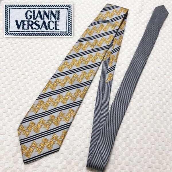 GIANNI VERSACE ジャンニヴェルサーチ ネクタイ レジメンタルストライプ メデューサ 黄金装飾 総柄 シルク100% イタリア製