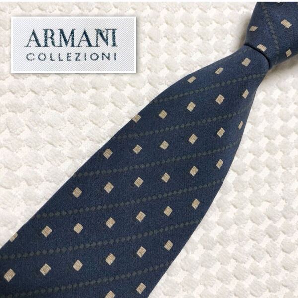 ■美品■ARMANI COLLEZIONI アルマーニ コレツィオーニ ネクタイ スクエアドット レジメンタルストライプ シルク100% イタリア製