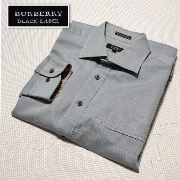 BURBERRY BLACK LABEL バーバリーブラックレーベル 長袖シャツ size41(M相当) 三陽商会 ナローストライプ グレー×ノバチェック