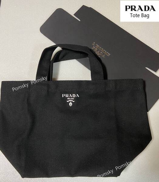 ☆Y136-8☆ PRADA コスメ 海外限定 ノベルティ キャンバス トート ランチ バッグ Black 新品・未使用・未開封