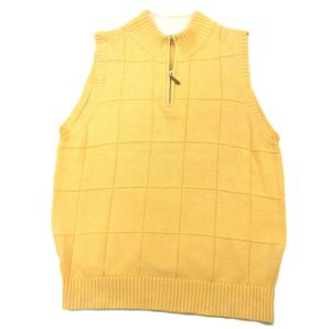 $ 極美品 $ 希少♪■ J.PRESS ジェイプレス ■ 綿 ニット素材・ ハーフジップ ベスト ジレ■ イエロー■ ブロック調■ レディース L ■ 夏