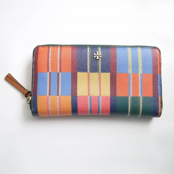 $ 美品 $ 激レア♪◆ TORY BURCH ◆ トリーバーチ ◆ ラウンドファスナー 長財布 ◆ ロゴ入り アート 総柄 レザー製◆ カラフル ◆ レトロ